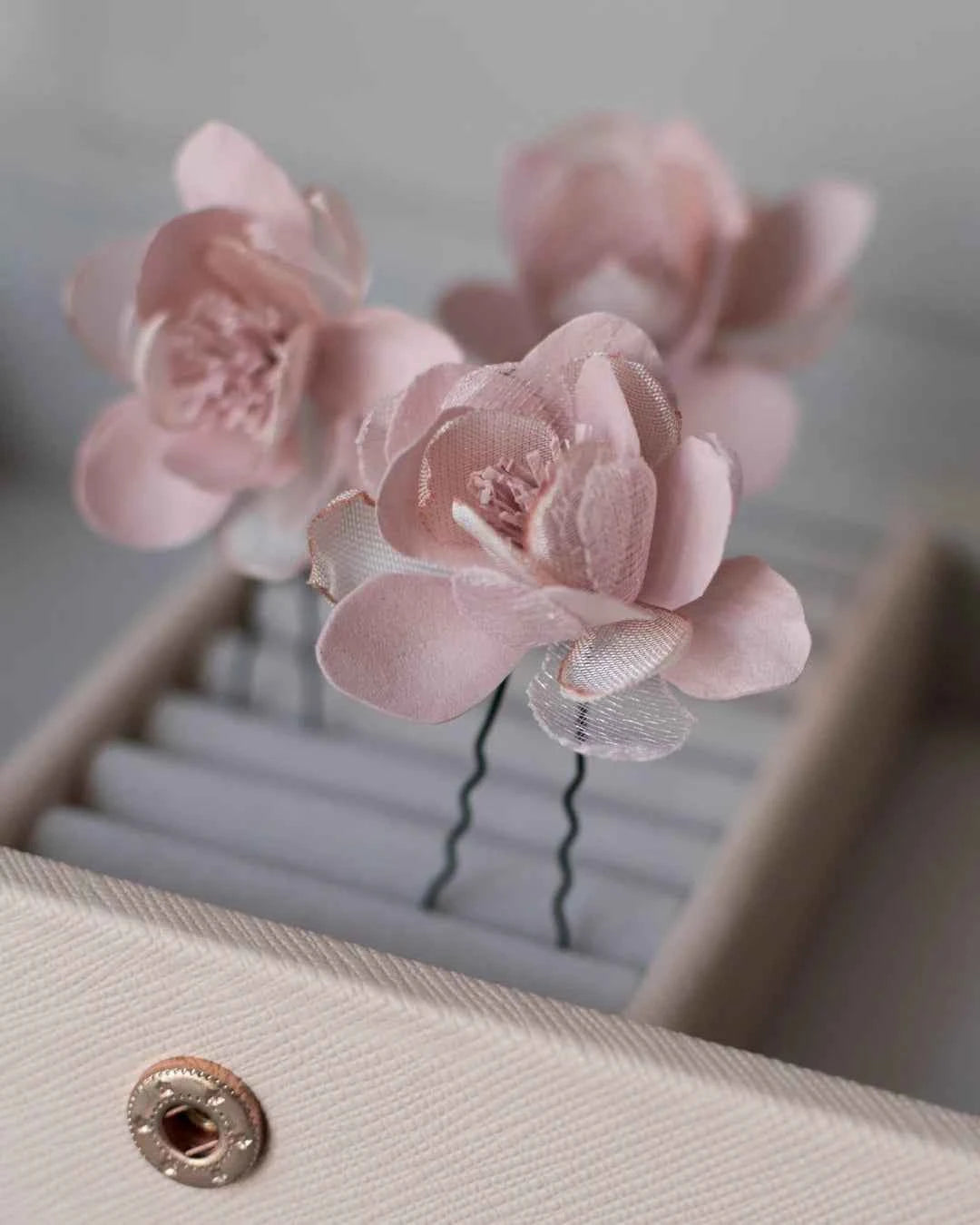 Blush Pink Flower Hair Pins – Handmade Floral Accessories (Set of 3)