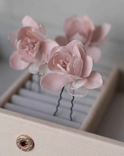 Blush Pink Flower Hair Pins – Handmade Floral Accessories (Set of 3)