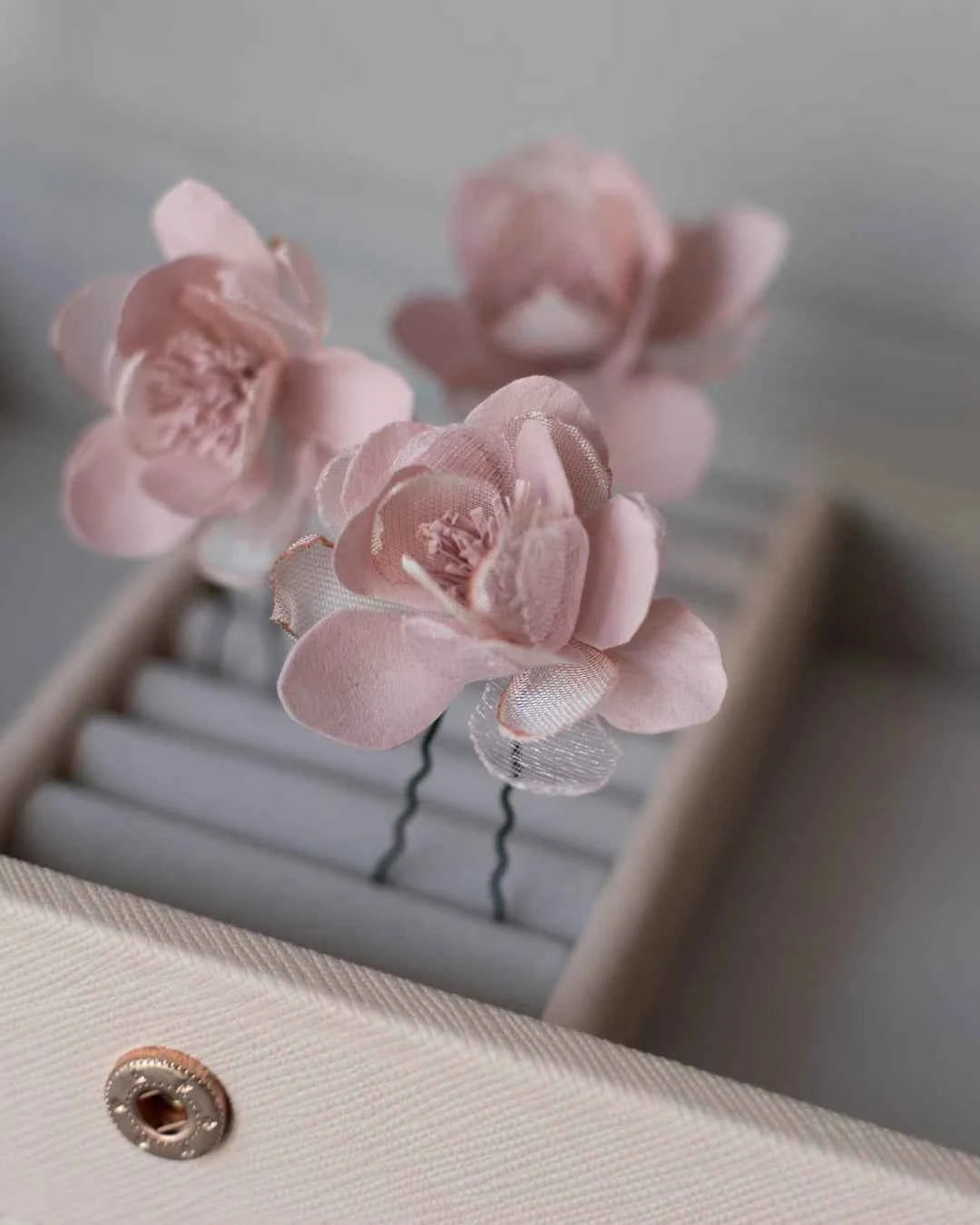 Blush Pink Flower Hair Pins – Handmade Floral Accessories (Set of 3)