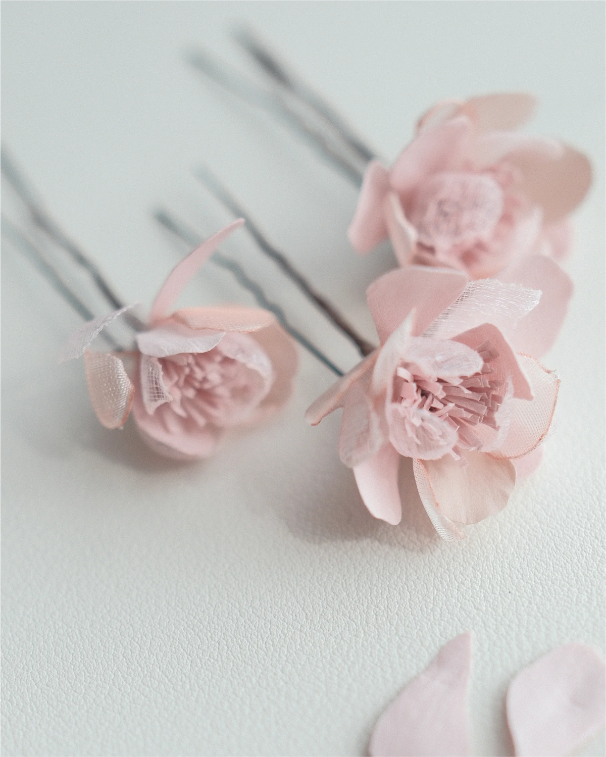 Blush Pink Flower Hair Pins — Handmade Bridal Hair Accessories, Set of 3