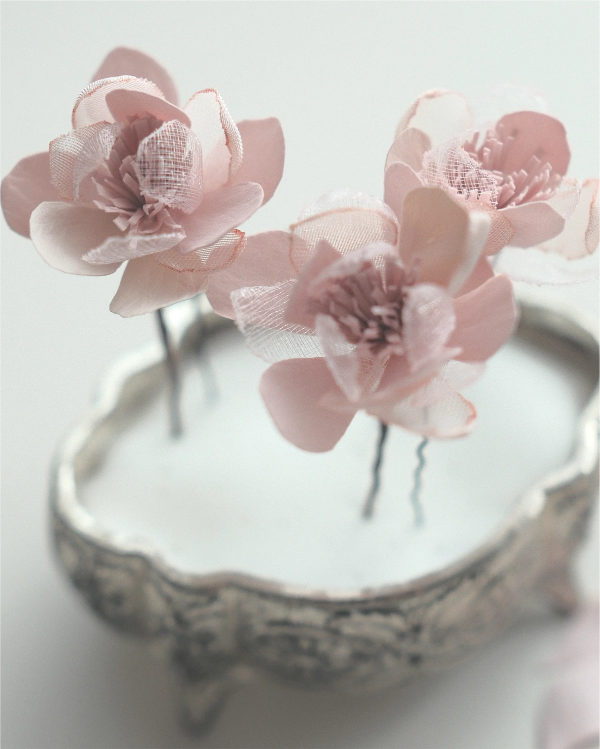 Blush Pink Flower Hair Pins — Handmade Bridal Hair Accessories, Set of 3