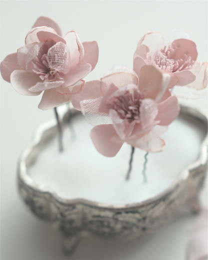 Blush Pink Flower Hair Pins — Handmade Bridal Hair Accessories, Set of 3