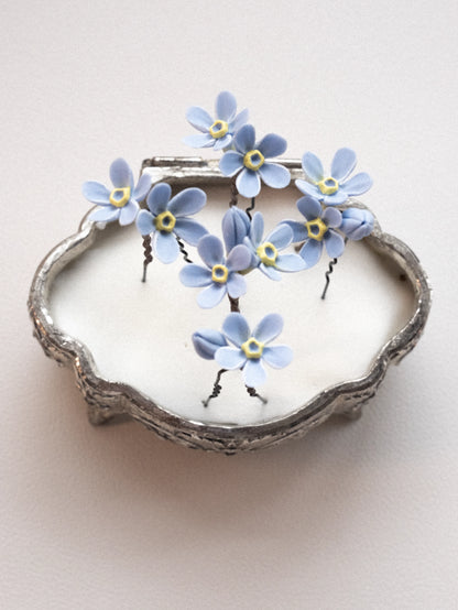 Blue Forget-Me-Not Wedding Hair Pins