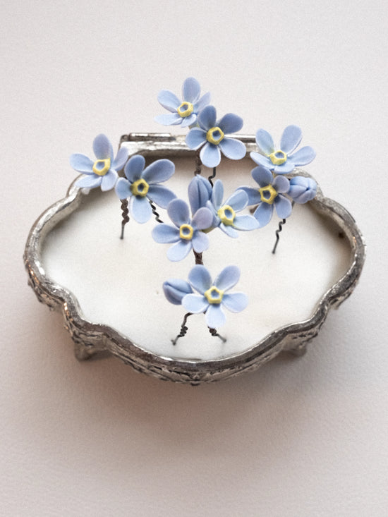 Blue Forget-Me-Not Wedding Hair Pins