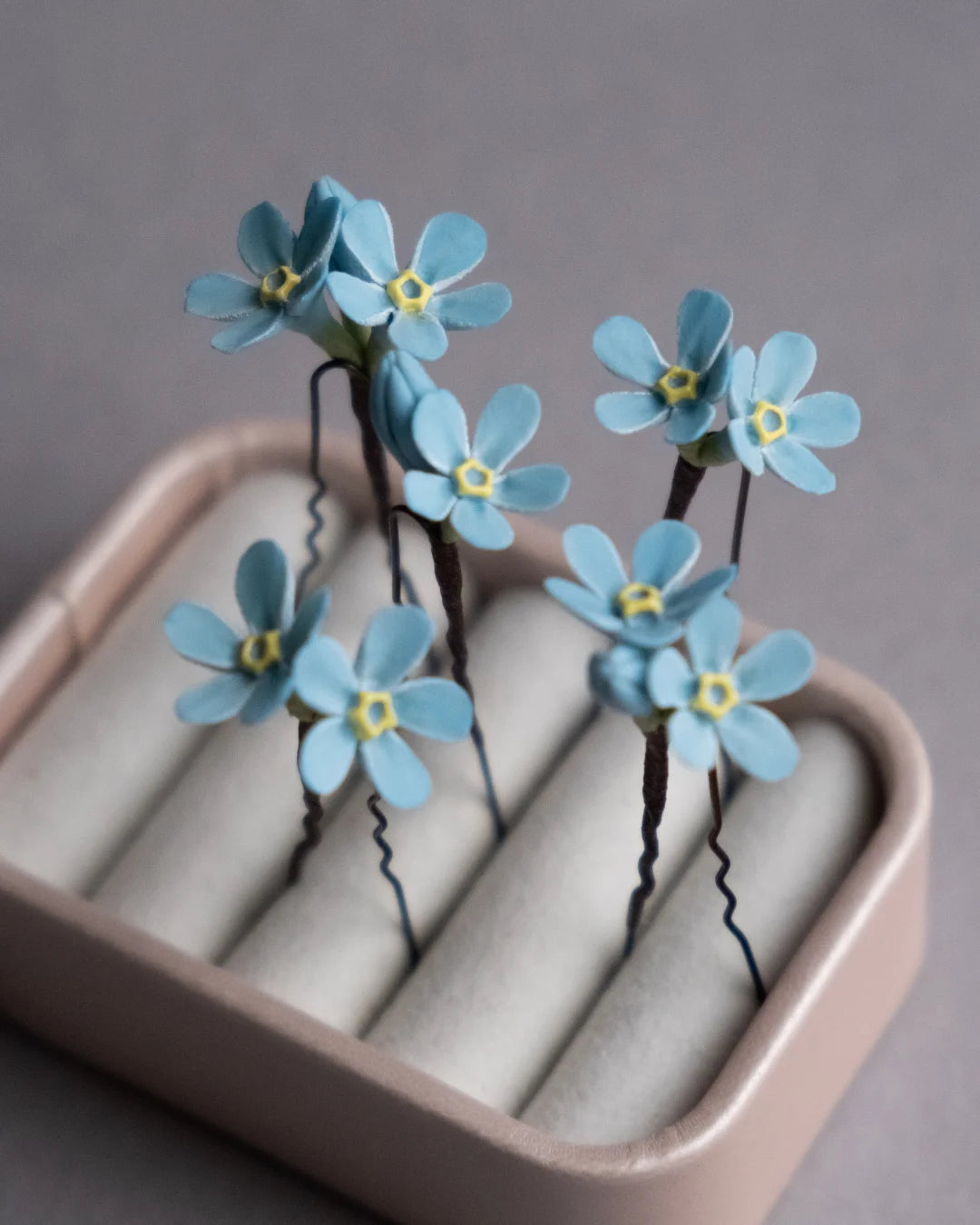 Handmade sky-blue Forget-me-not flower hairpins