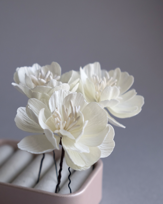 Ivory Blossom Hair Pins (Set of 3)