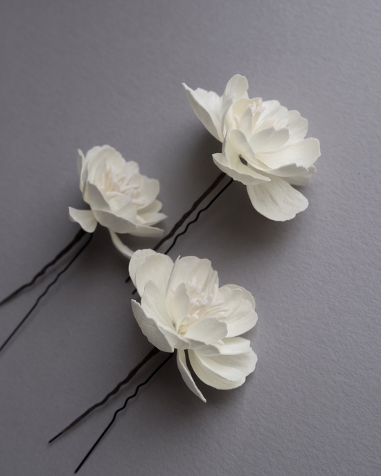 Ivory Blossom Hair Pins (Set of 3)