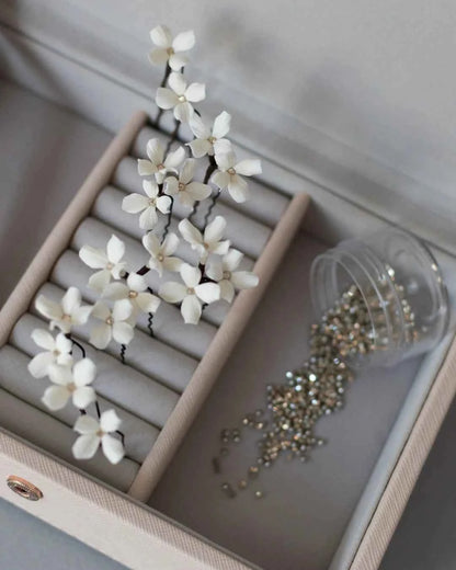 Wedding Bobby Pins with Tiny Ivory Flowers