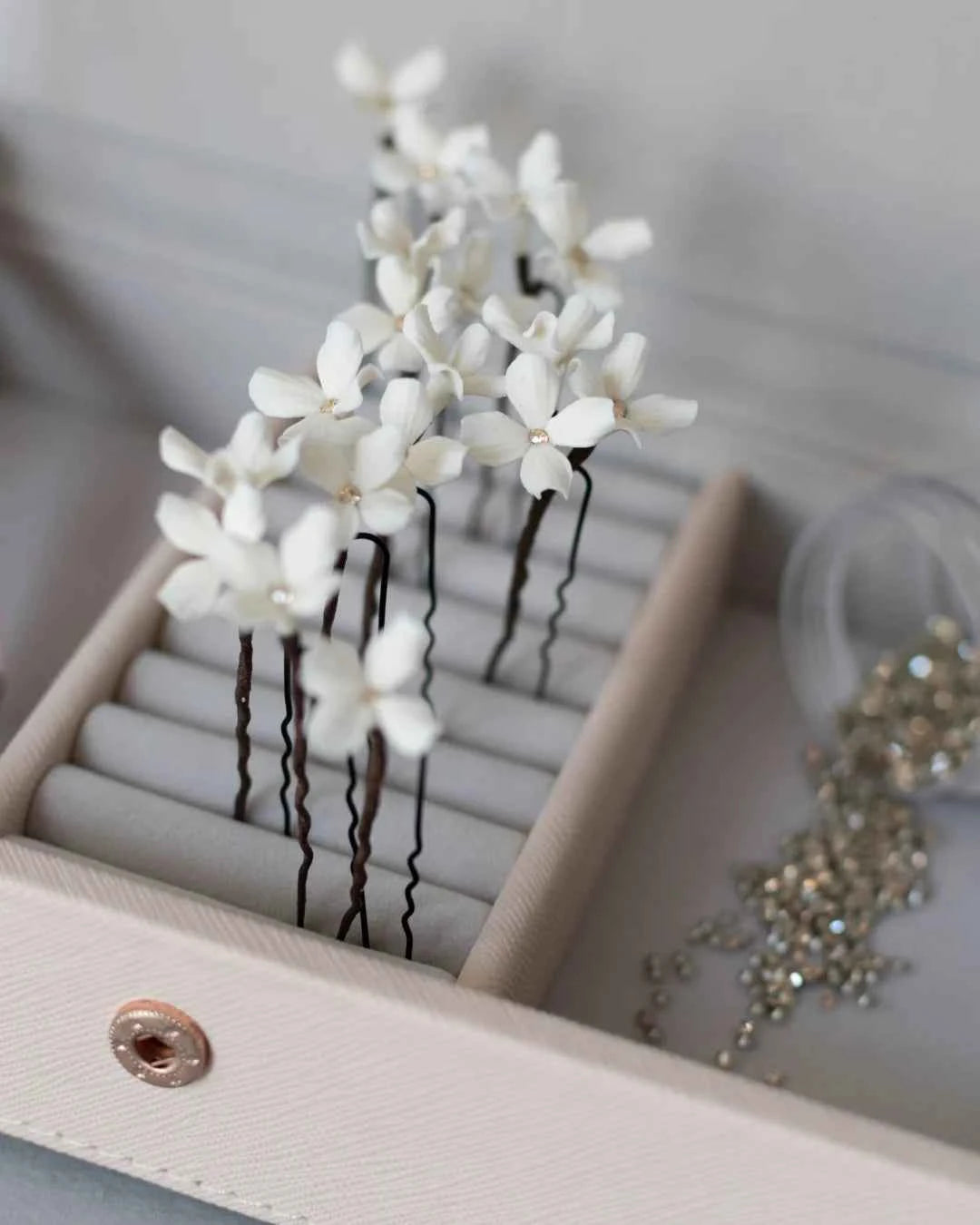 Wedding Bobby Pins with Tiny Ivory Flowers