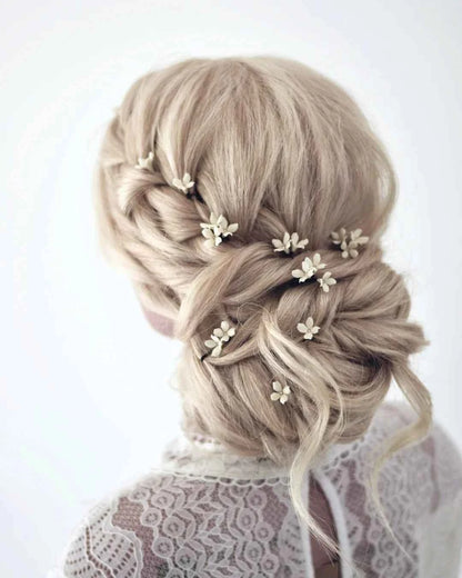Wedding Bobby Pins with Tiny Ivory Flowers