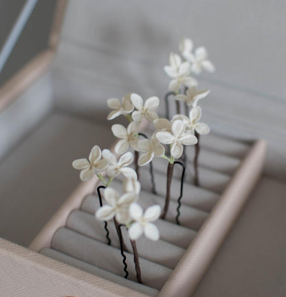 Handmade polymer clay tiny flowers for bridal hairstyle
