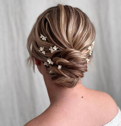 Ivory lilac wedding hair pins in bride&