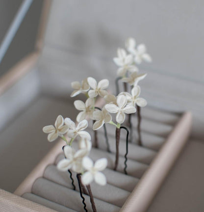 Ivory Lilac Flower Hair Pins Set for Elegant Hair Styling