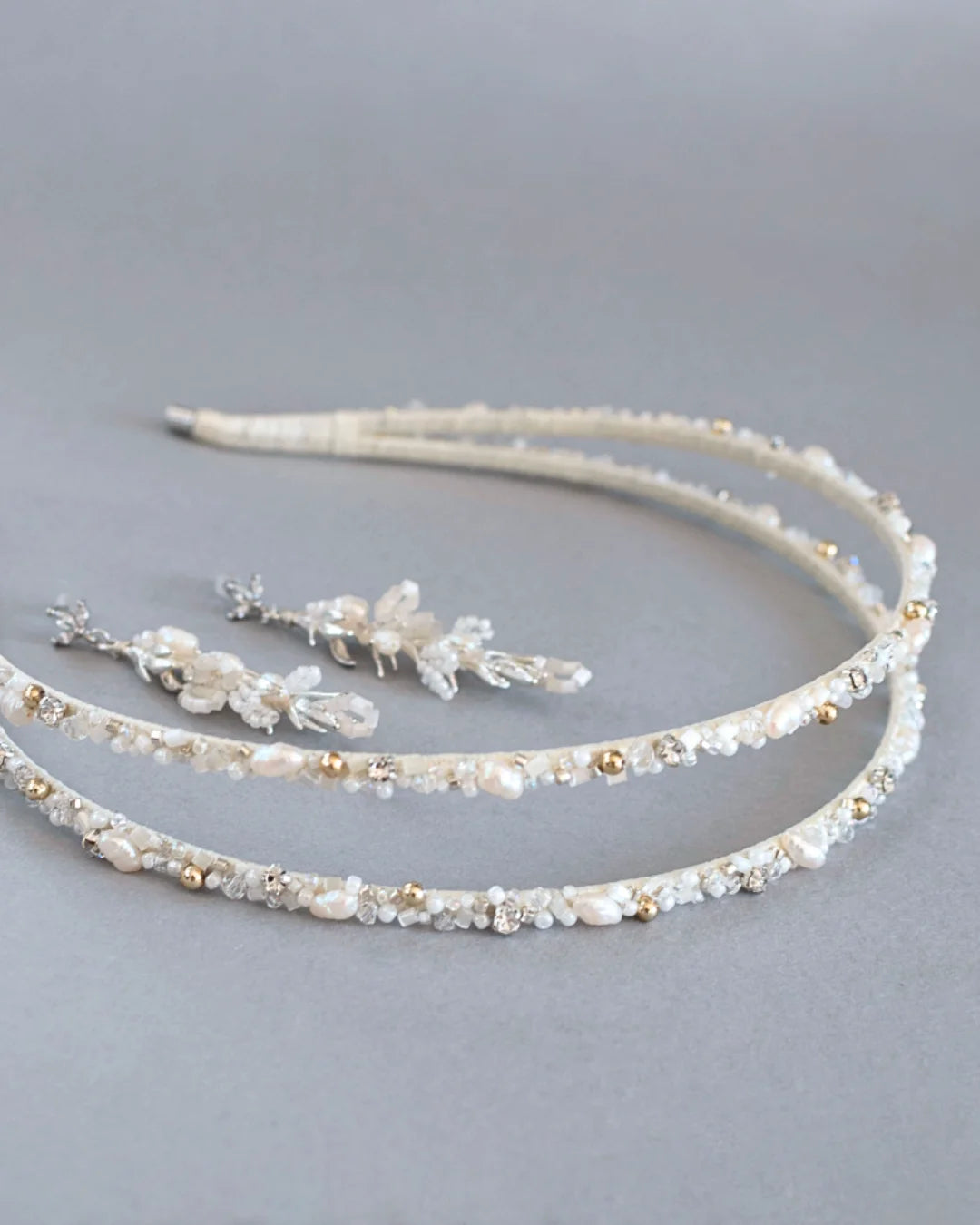 Double Tiara and Earrings Wedding Set