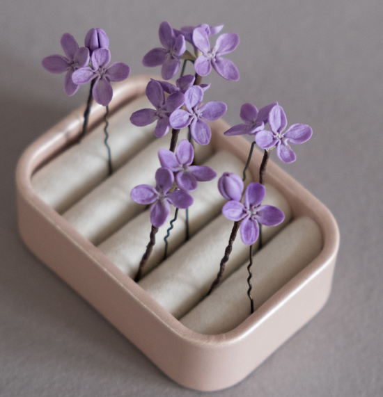 Violet lilac flower hair pins