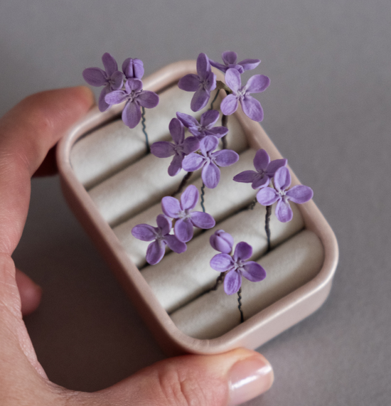 Violet lilac flower hair pins