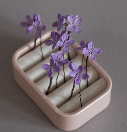Violet lilac flower hair pins