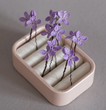 Violet lilac flower hair pins