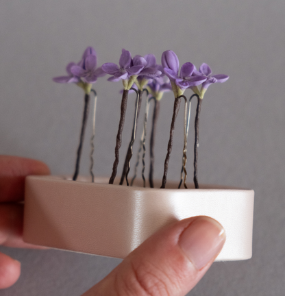 Violet lilac flower hair pins