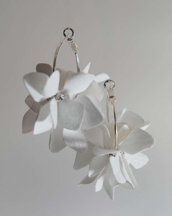 White floral hoop earrings