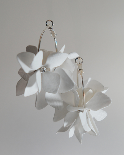 White floral hoop earrings