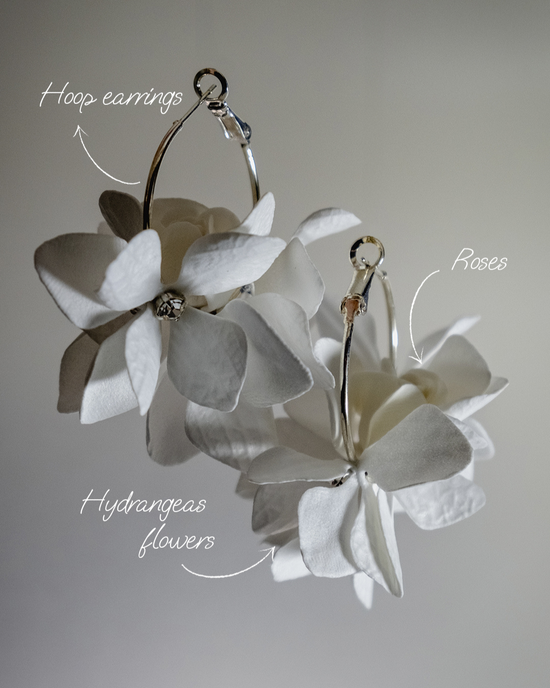 White floral hoop earrings