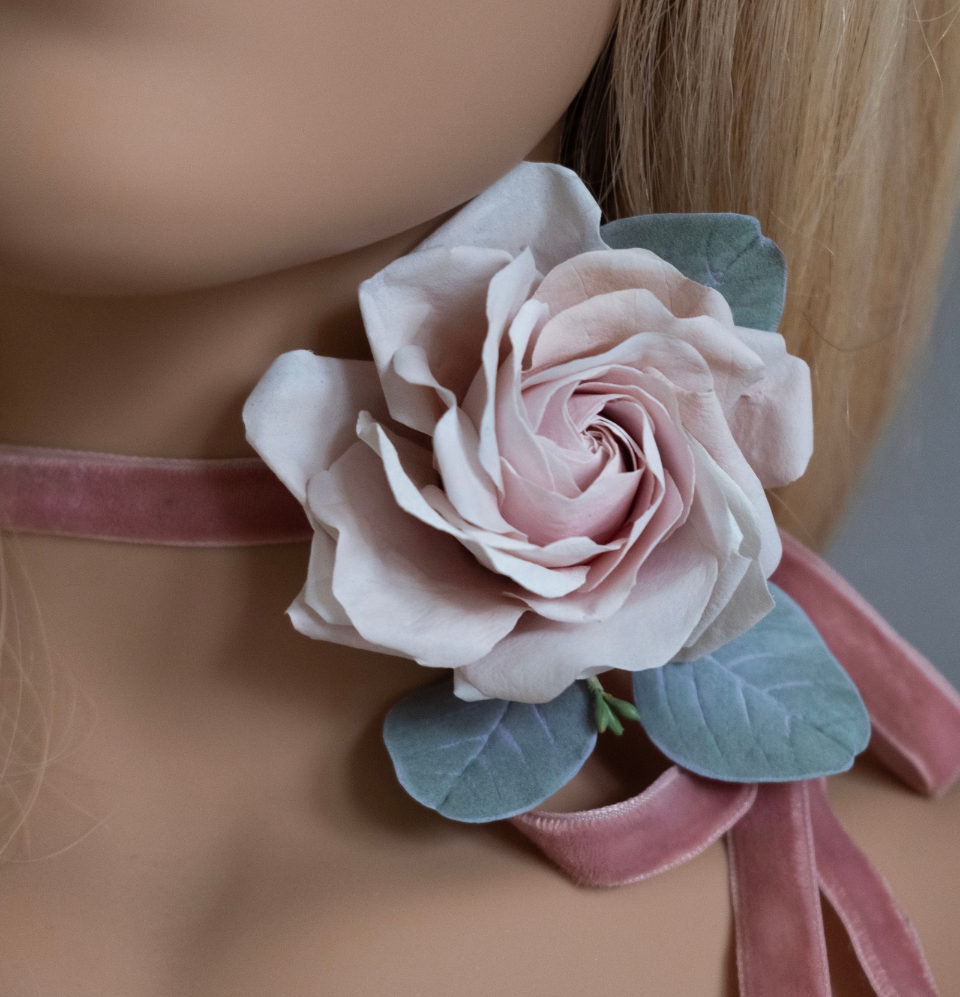 Blush pink rose on a choker