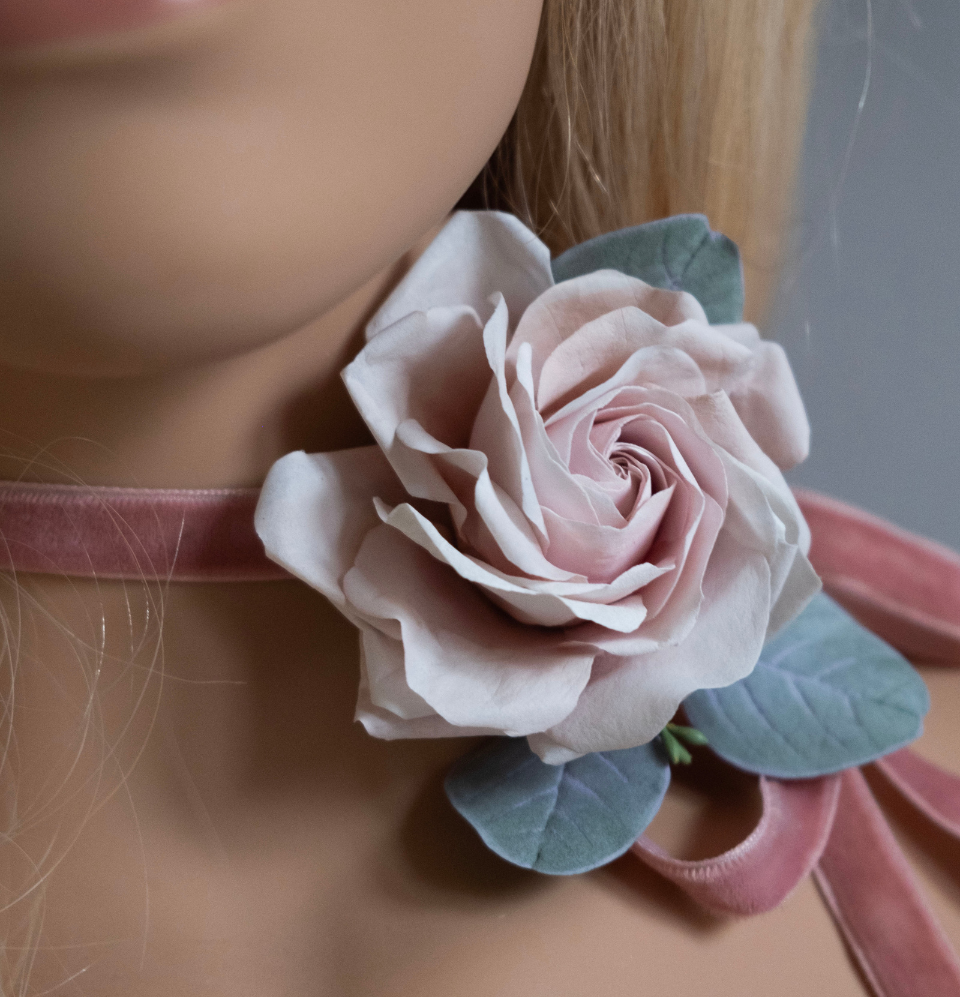 Blush pink rose on a choker