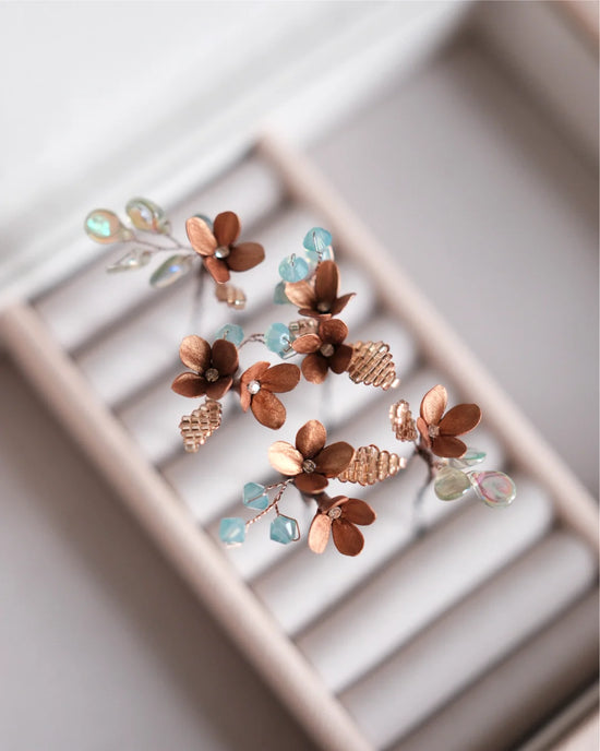 Bronze Flower Hair Pins