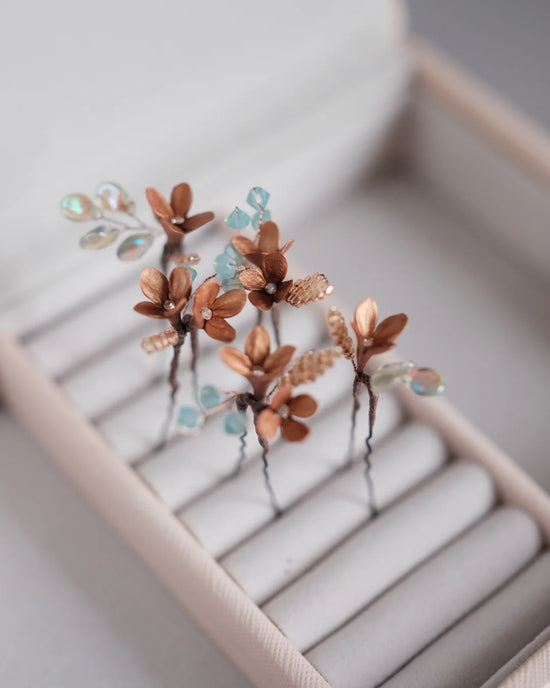 Bronze Flower Hair Pins