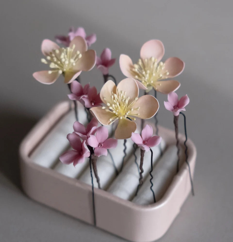 Soft Pink &amp; Peach Floral Hair Pins
