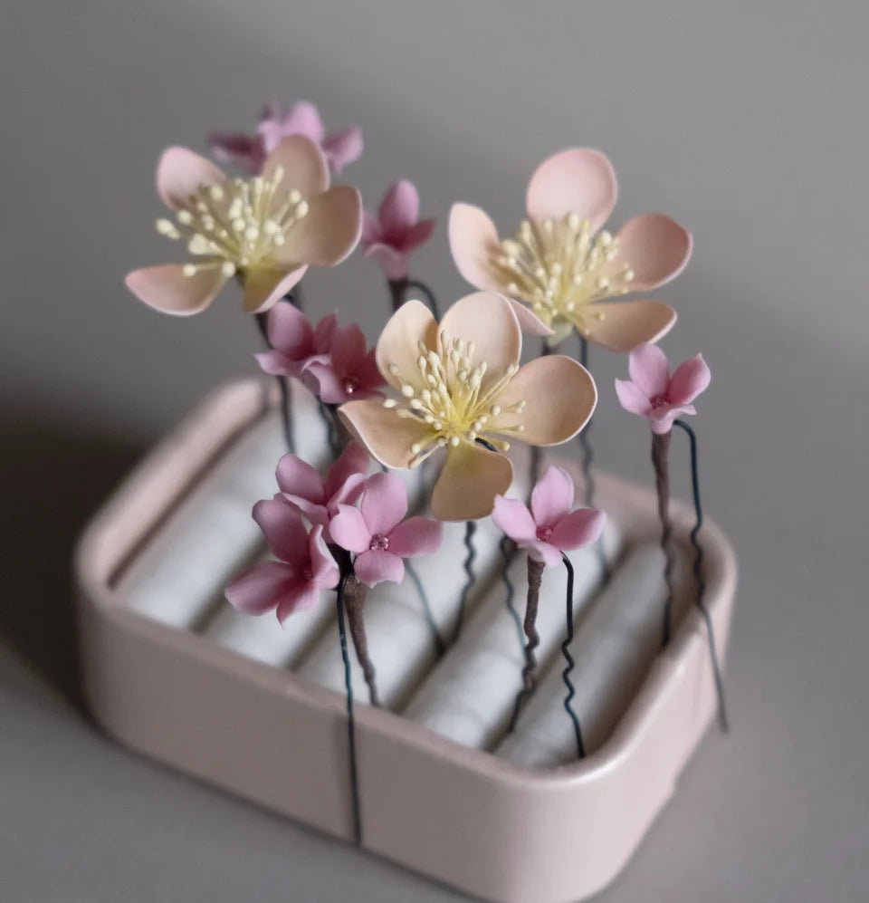 Soft Pink &amp; Peach Floral Hair Pins