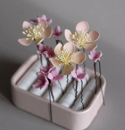 Soft Pink &amp; Peach Floral Hair Pins