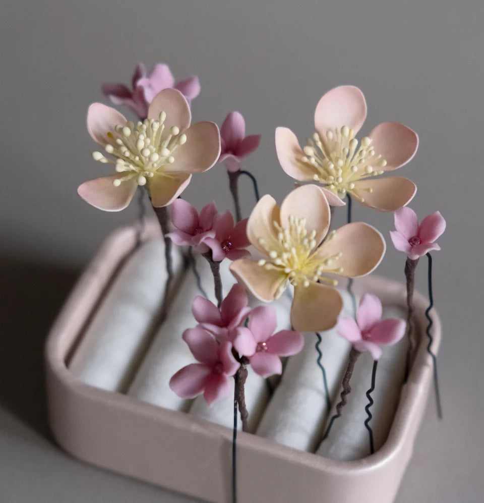 Soft Pink &amp; Peach Floral Hair Pins