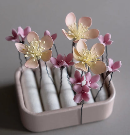 Soft Pink &amp; Peach Floral Hair Pins