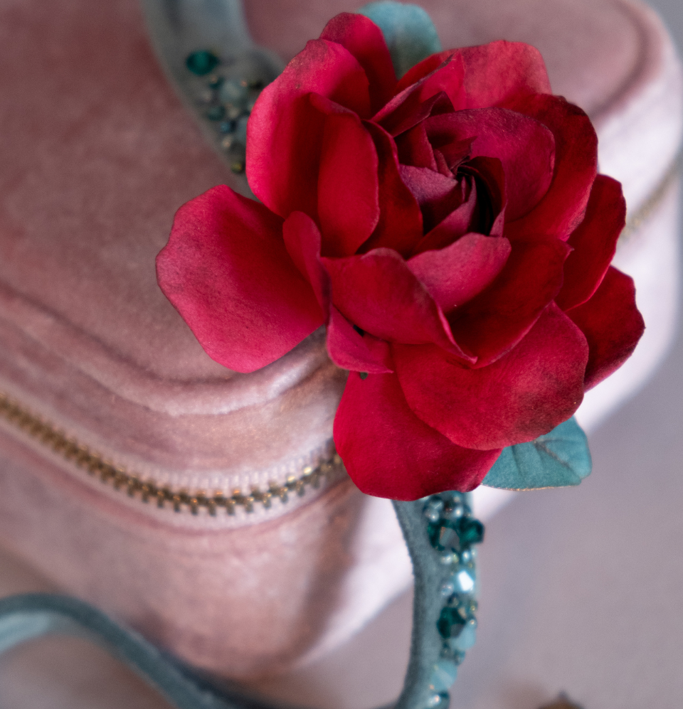 Handcrafted Velvet Choker with Crimson Rose