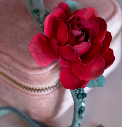 Handcrafted Velvet Choker with Crimson Rose
