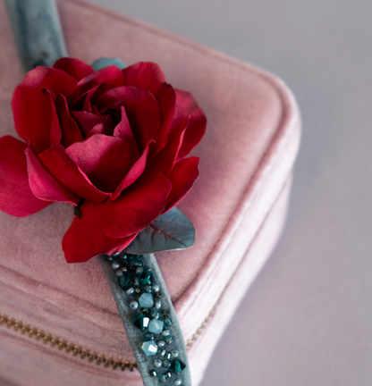 Handcrafted Velvet Choker with Crimson Rose