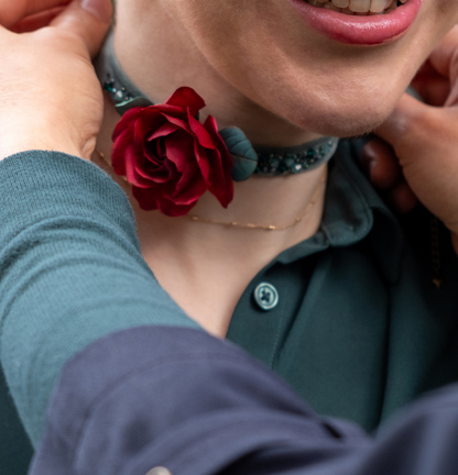 Handcrafted Velvet Choker with Crimson Rose