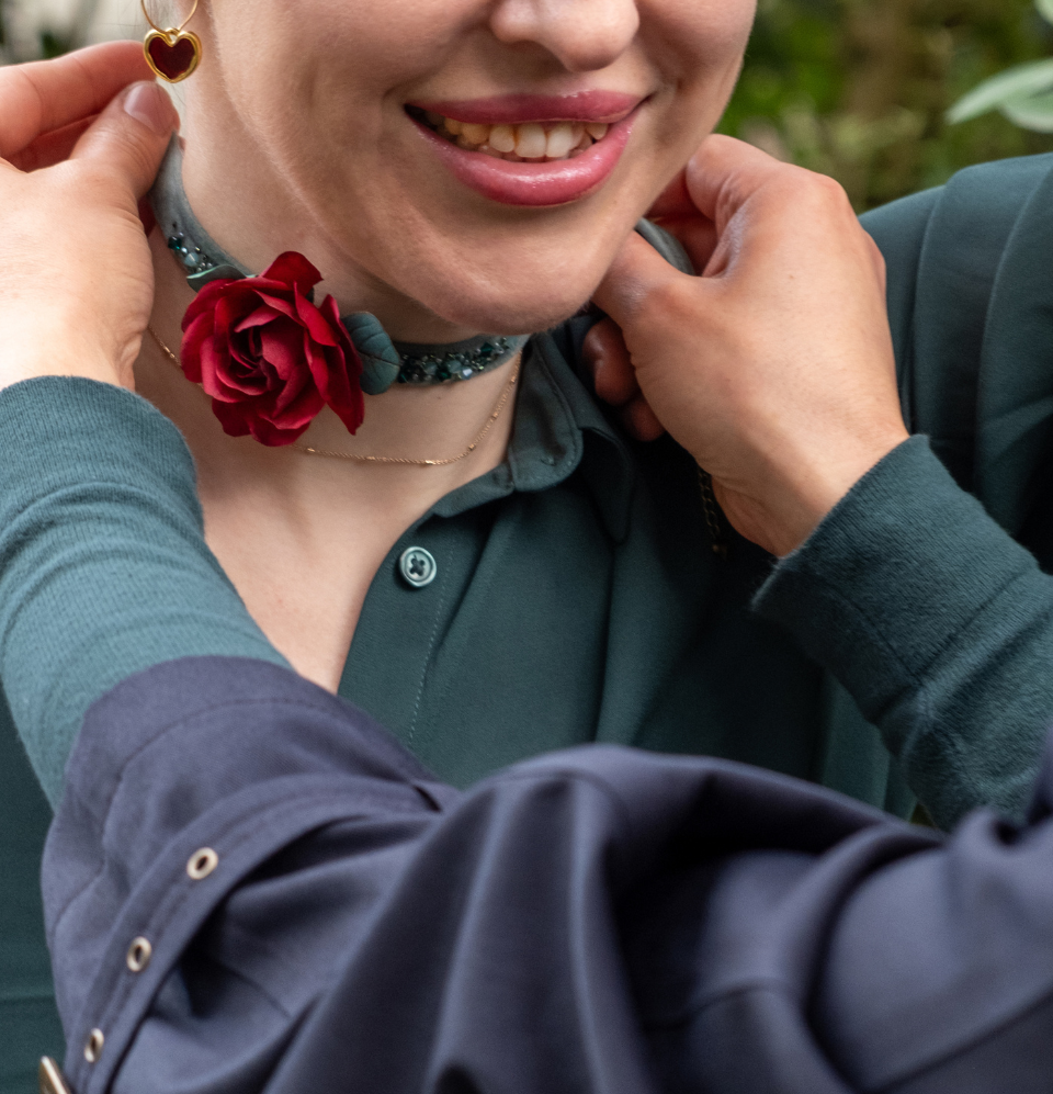 Handcrafted Velvet Choker with Crimson Rose