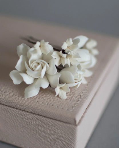 Mini Gardenias Ivory Flower Hair Pin Set