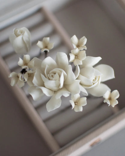 Mini Gardenias Ivory Flower Hair Pin Set