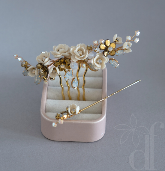 Gold colour bridal hair comb set