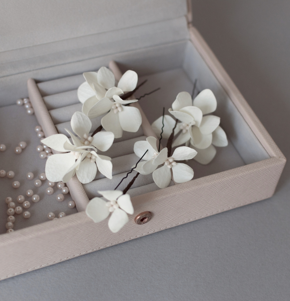 Hydrangea hair comb and hair pins set