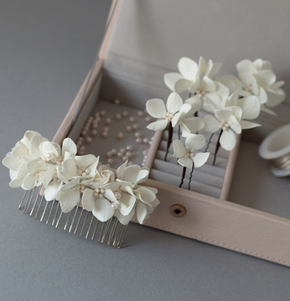 Hydrangea hair comb and hair pins set