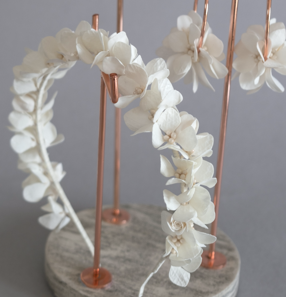 Hydrangea Bridal Set — Headband &amp; Earrings