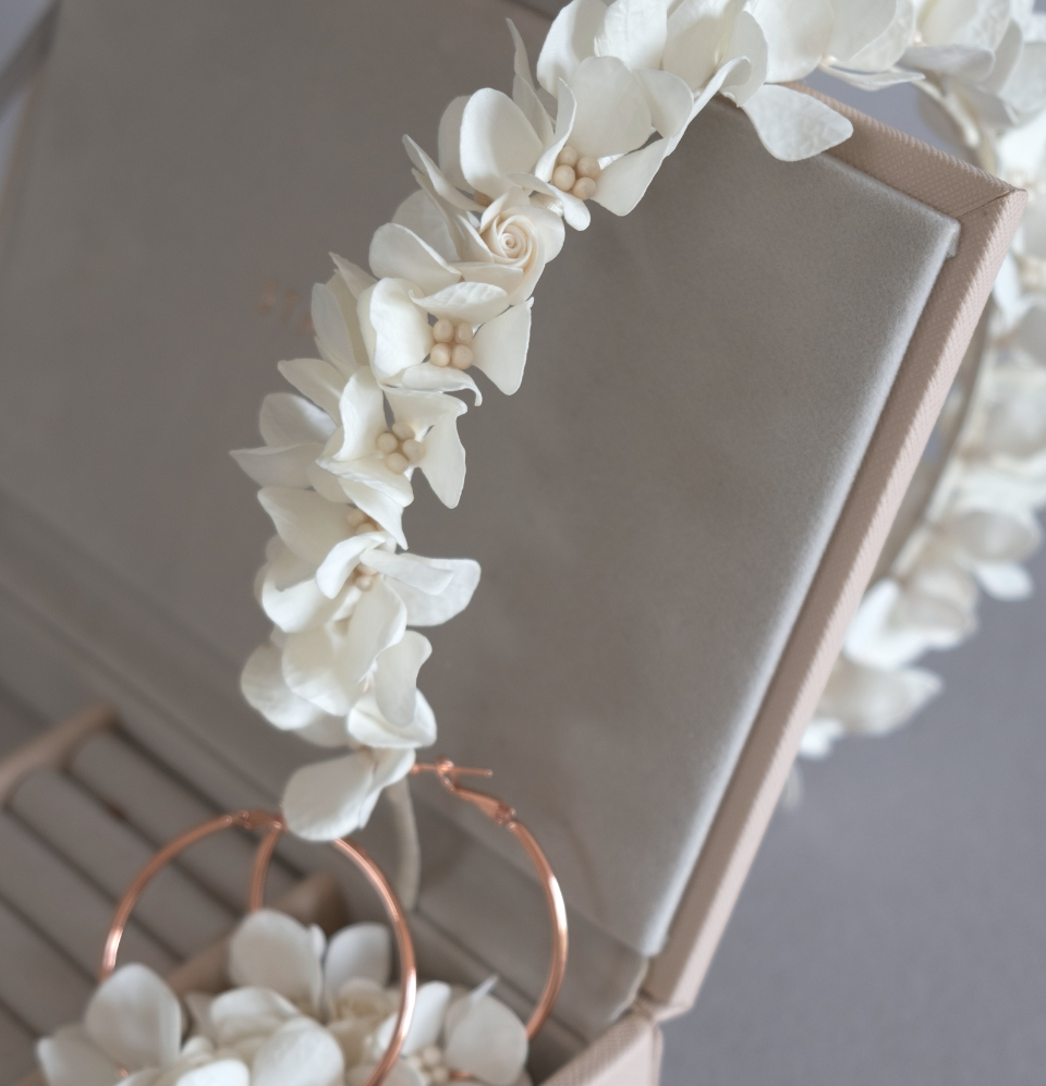 Hydrangea Bridal Set — Headband &amp; Earrings