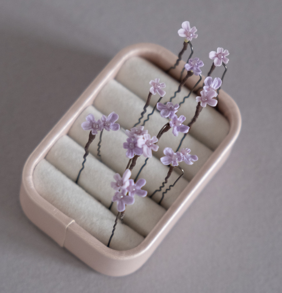 Lavender flowers on hair pins