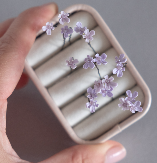 Lavender flowers on hair pins