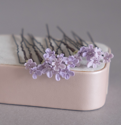 Lavender flowers on hair pins